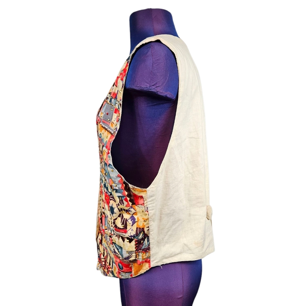 Vintage 80s AJ Celestial Patchwork Colorful Sequin Vest Size Medium Women's B113 - Picture 4 of 9